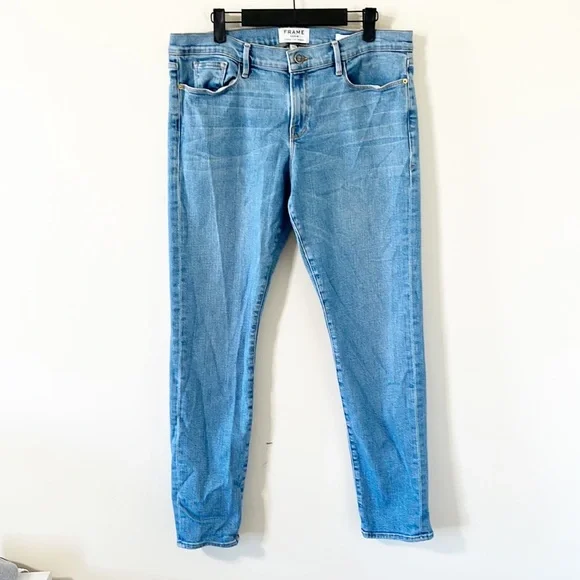 FRAME Le Garçon in Daphne Blue Super Stretch Mid Rise Boyfriend Denim Jeans 32 - Picture 2 of 12